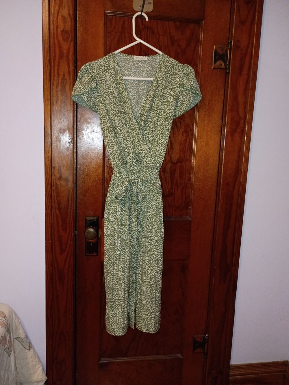 Floral Green Wrap Midi Dress with Tie Waist